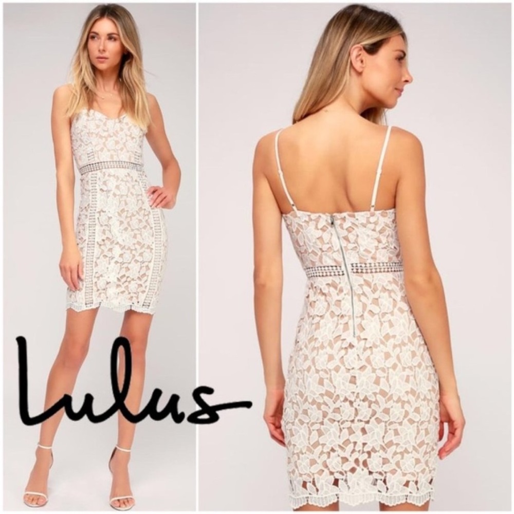 Lulu's Exclusive Giovanni White Floral Lace Mini Sleeveless Sheath‎ Dress Sz Med